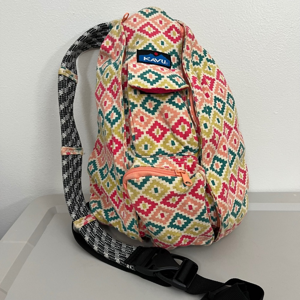 KAVU Rope Sling Bag Backpack Boho Aztec Montage Boho Festival Hippie